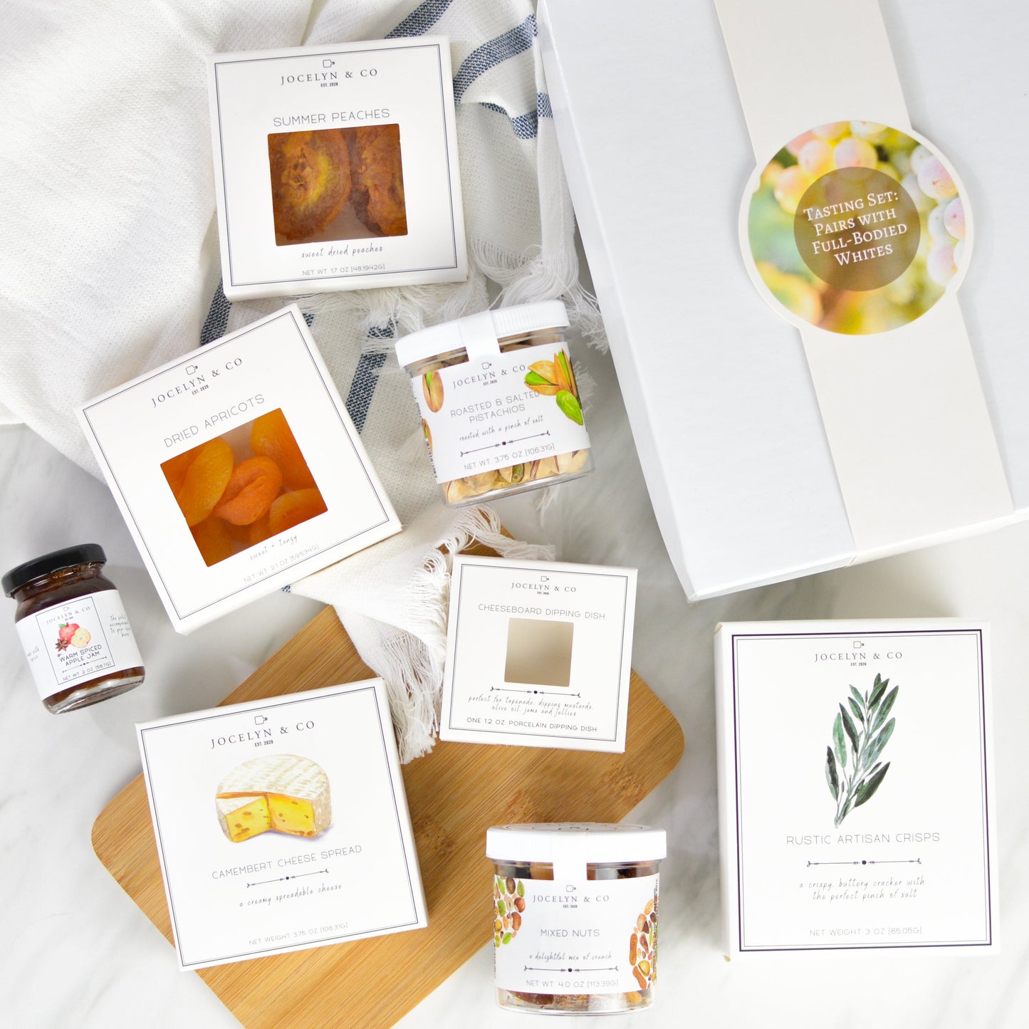 Full Bodied White Wine Tasting Set – White wine tasting gift with gourmet pairings